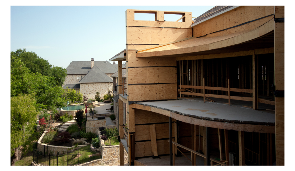 A view of a house under construction.