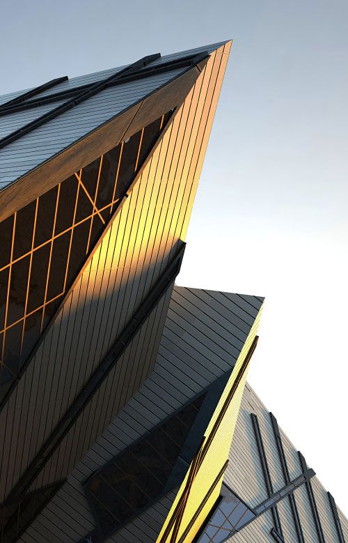 An image of a modern building at sunset.