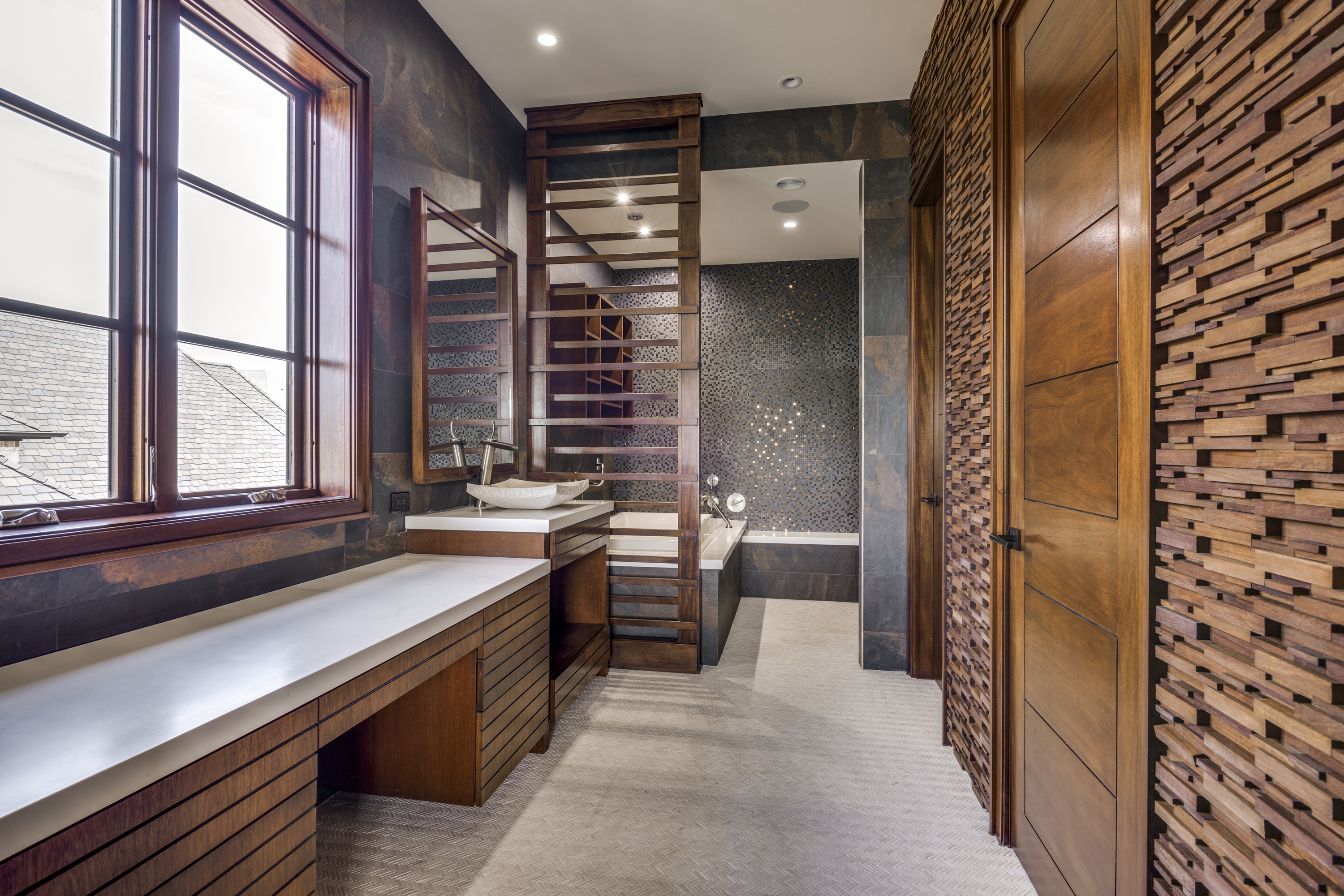 A beautiful bathroom with wooden finish
