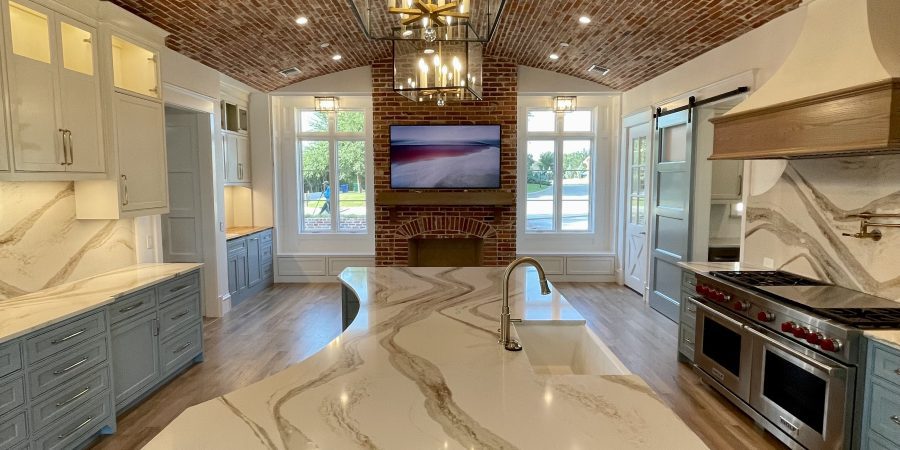 A luxury house with wooden finish and a table
