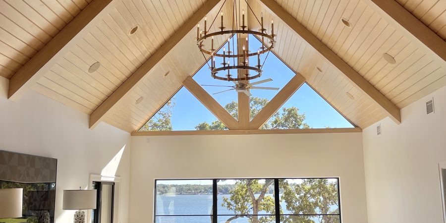A luxury house with wooden finish and a window